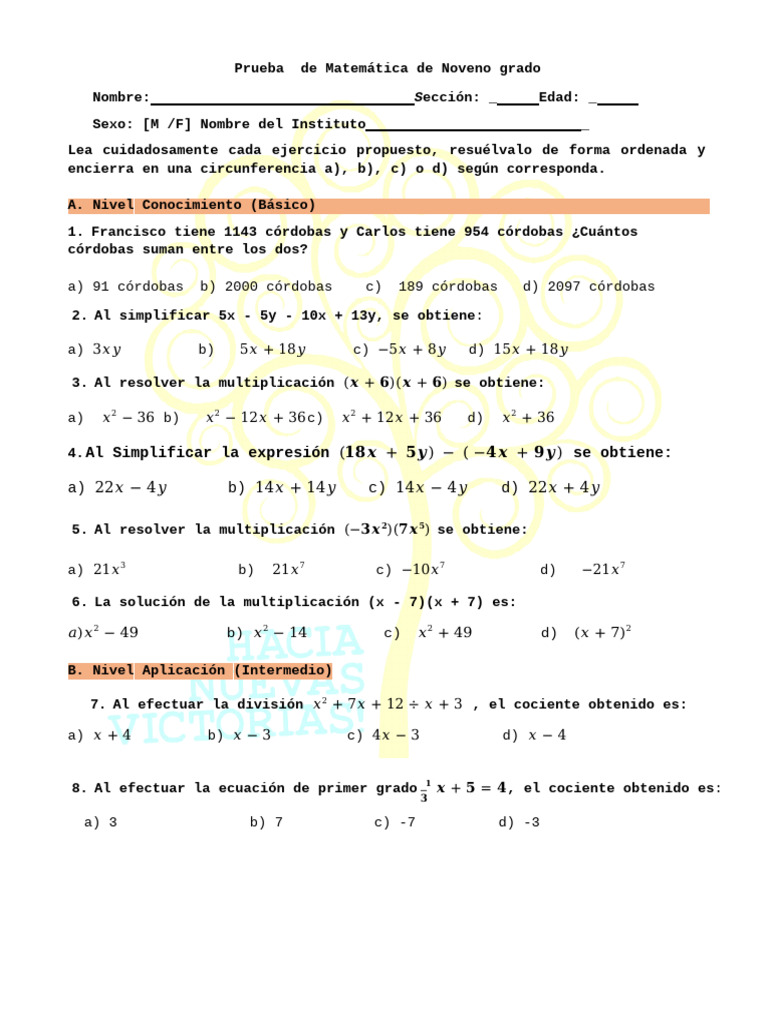 Prueba Final de Matematica | PDF | Matemática Elemental | Matemáticas