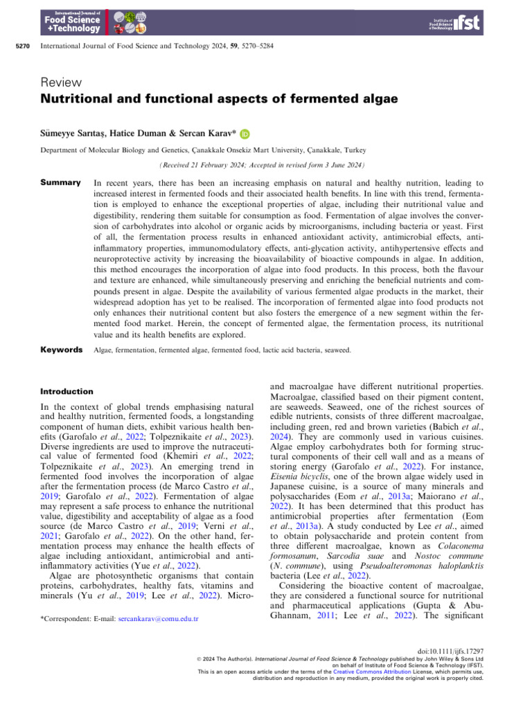 Nutritional Benefits of Fermented Algae | PDF | Fermentation | Nutrition