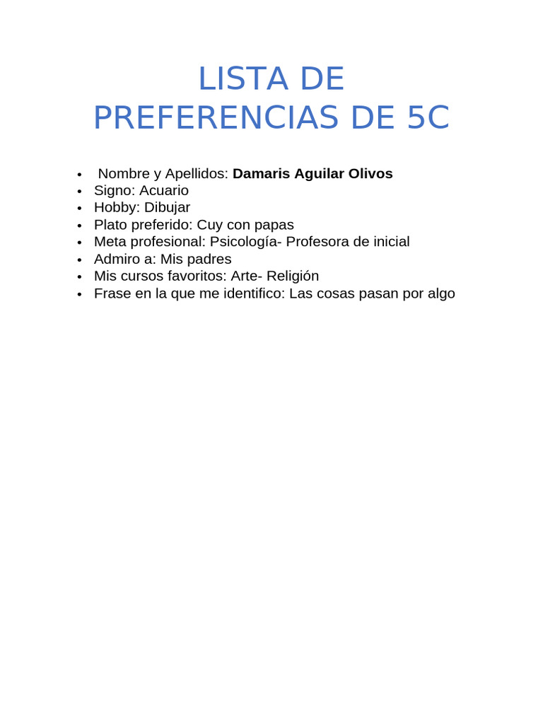 Lista de Preferencias Personales | PDF