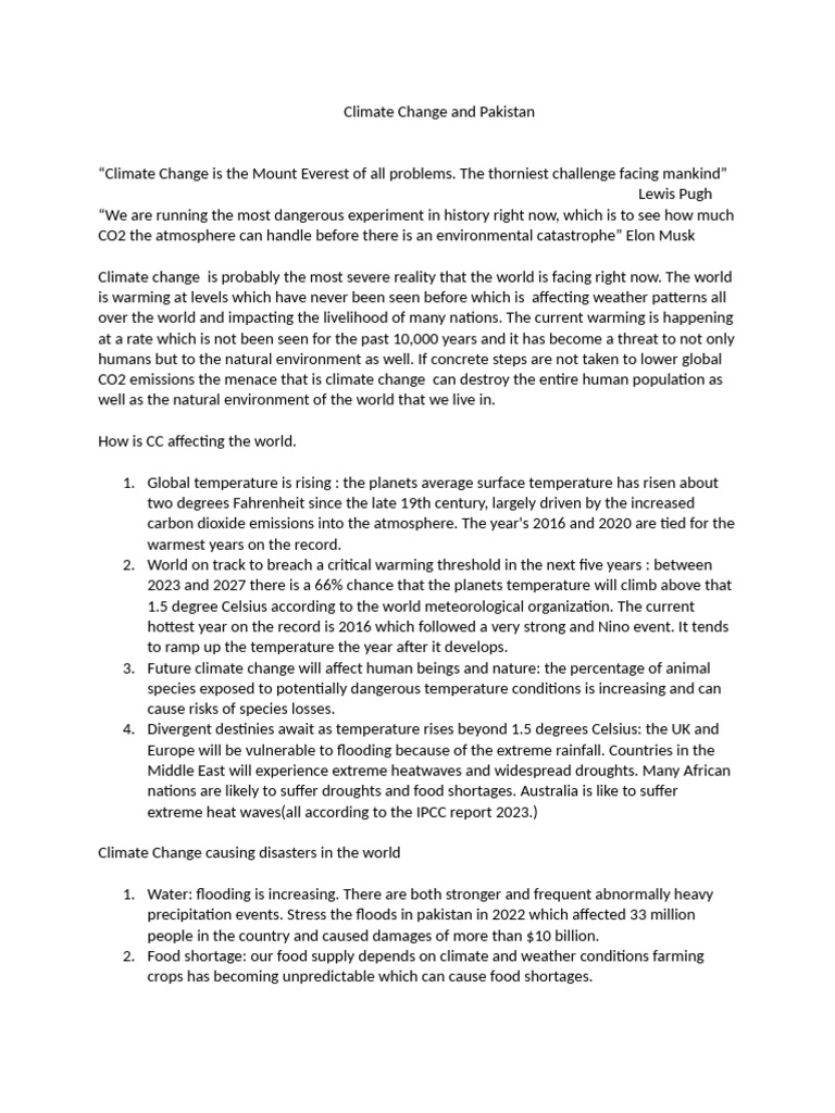 Climate Change and Pakistan | PDF | Climate Change | Climate Change ...