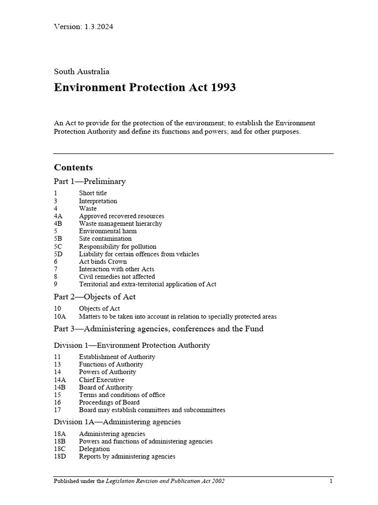 South Australia Environment Protection Act | PDF | Waste ...