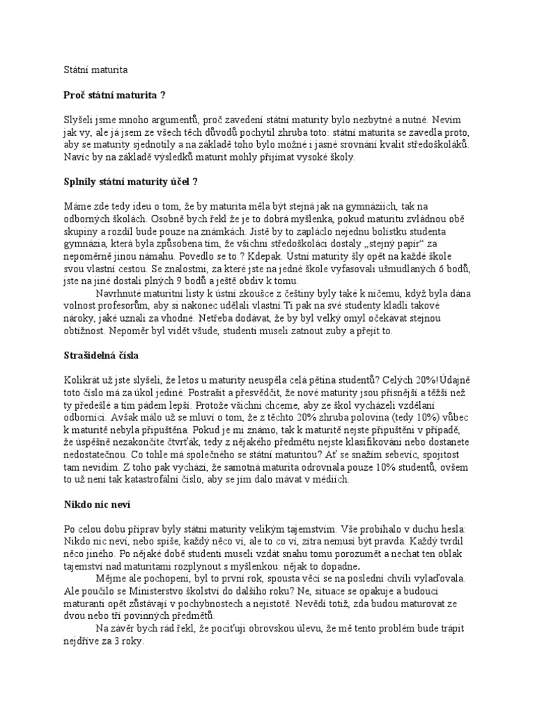 Proc Statni Maturita