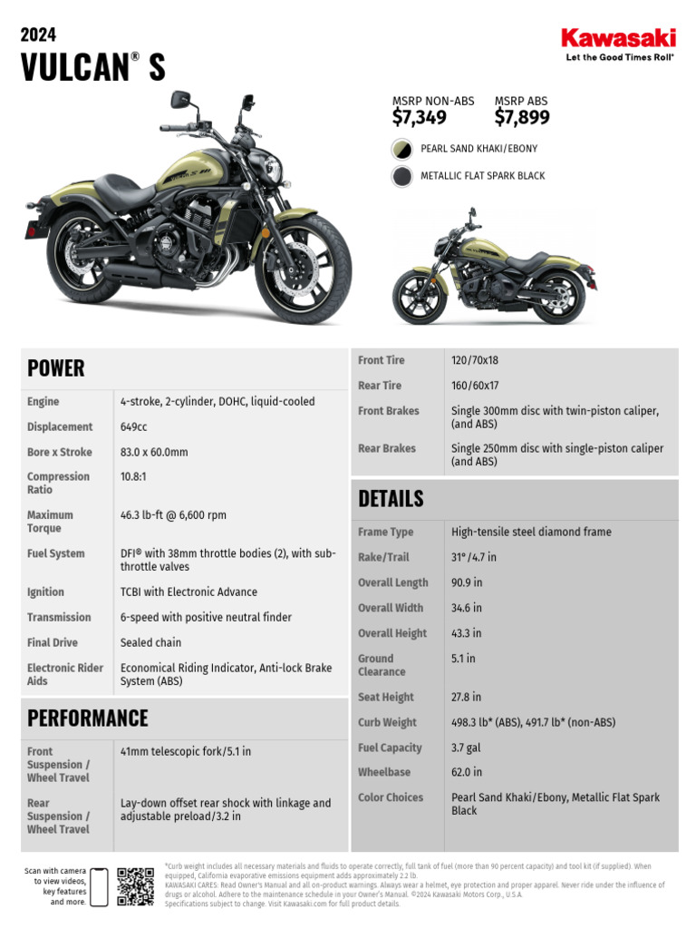 2024 Vulcan S en Us Spec Sheet | PDF | Anti Lock Braking System | Brake