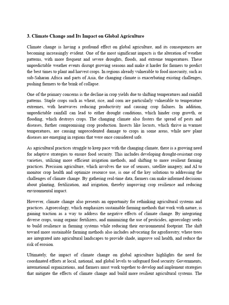 Climate Change and Its Impact On Global Agriculture | PDF | Agriculture ...