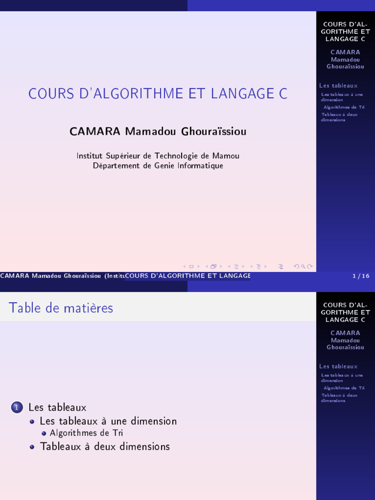 Tableaux et Algorithmes en C | PDF | Algorithmes et structures de ...