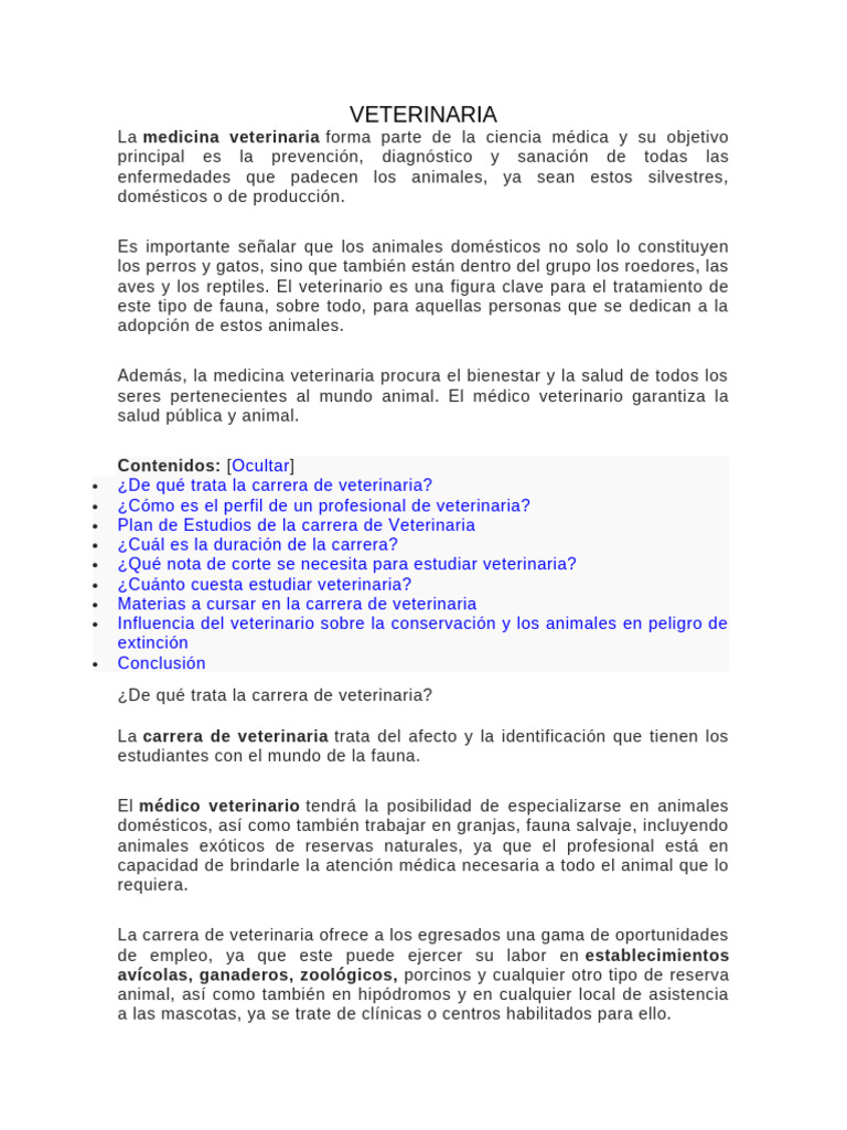 Carrera y perfil del veterinario | PDF | Medicina Veterinaria | Medicina