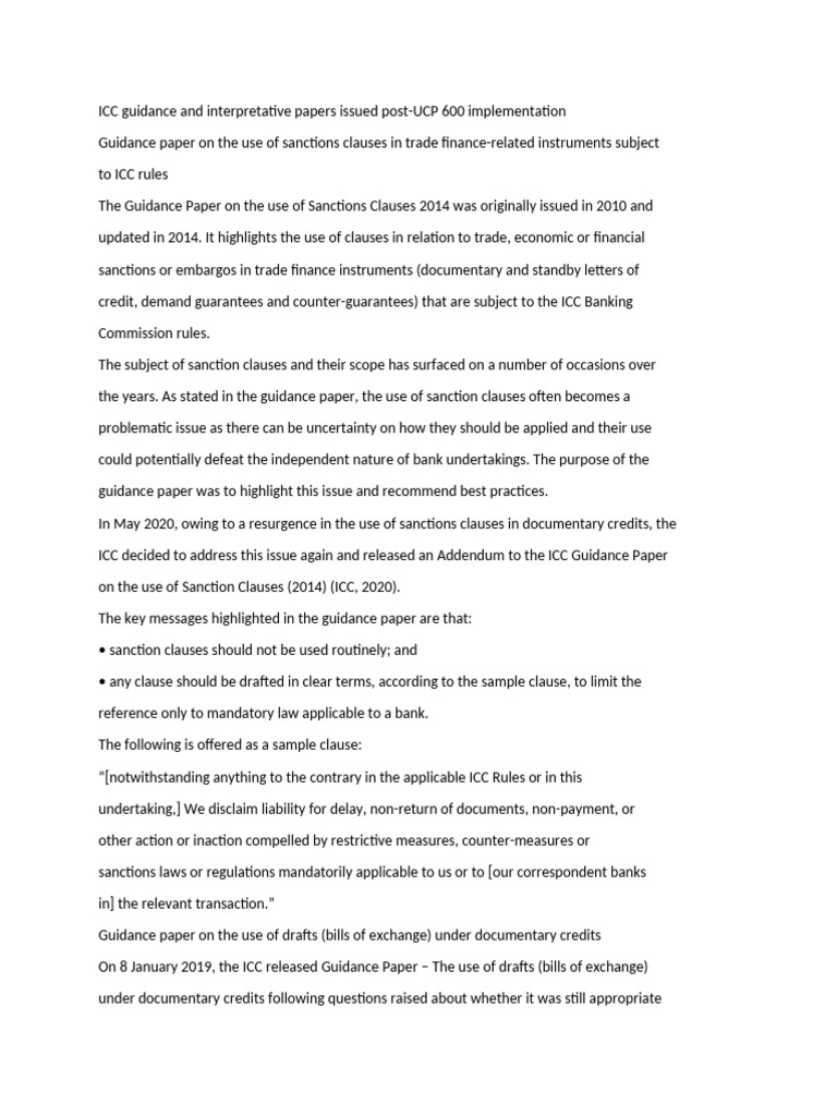 ICC Guidance on Sanctions Clauses and Drafts | PDF | Banks | Business