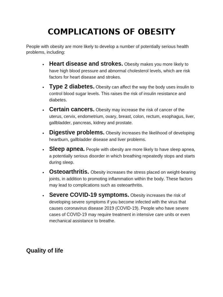 Health Risks and Quality of Life in Obesity | PDF