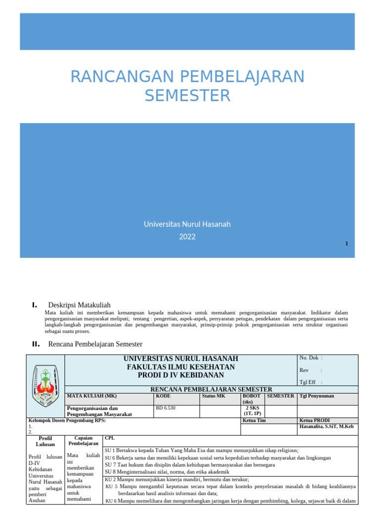 Format RPS Kurikulum KMMB 2022 - PENGORGANISASIAN DAN PENGEMBANGAN ...