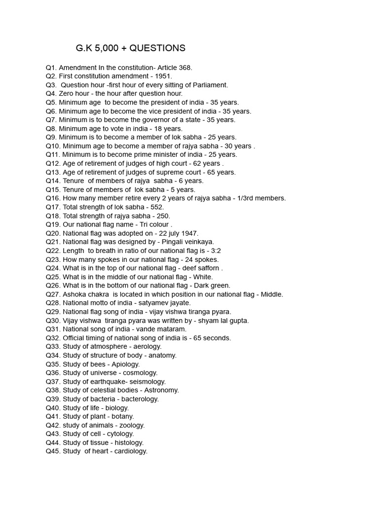 5000 General Knowledge Questions | PDF