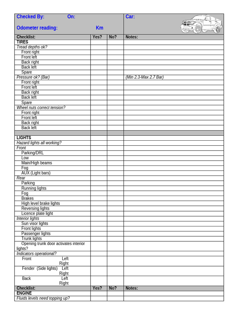 Comprehensive Vehicle Inspection Checklist | PDF | Vehicles | Wheeled ...