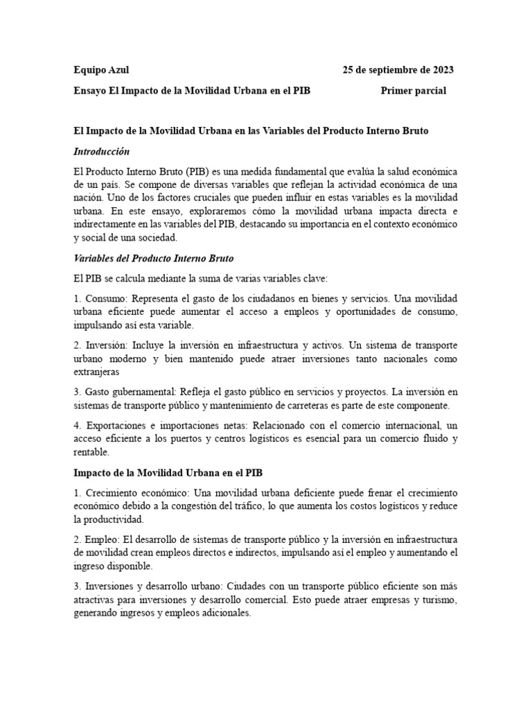Movilidad Urbana y su Impacto en el PIB | PDF | Producto Interno Bruto ...