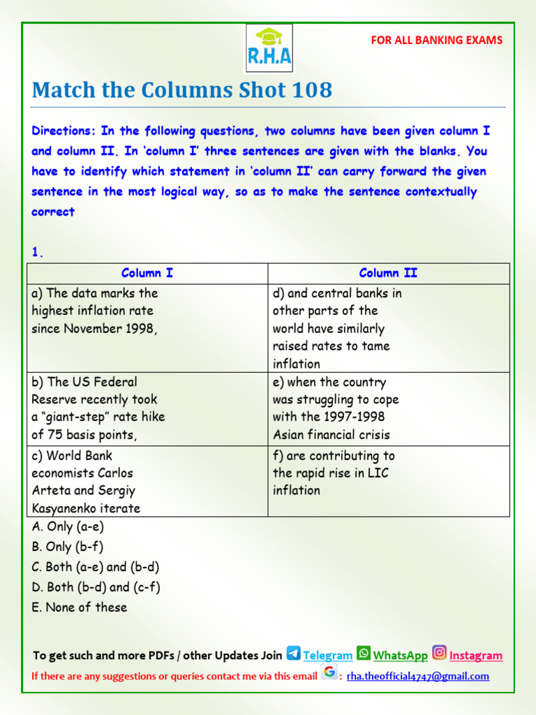 Match The Column Shot 108 | PDF | Economies
