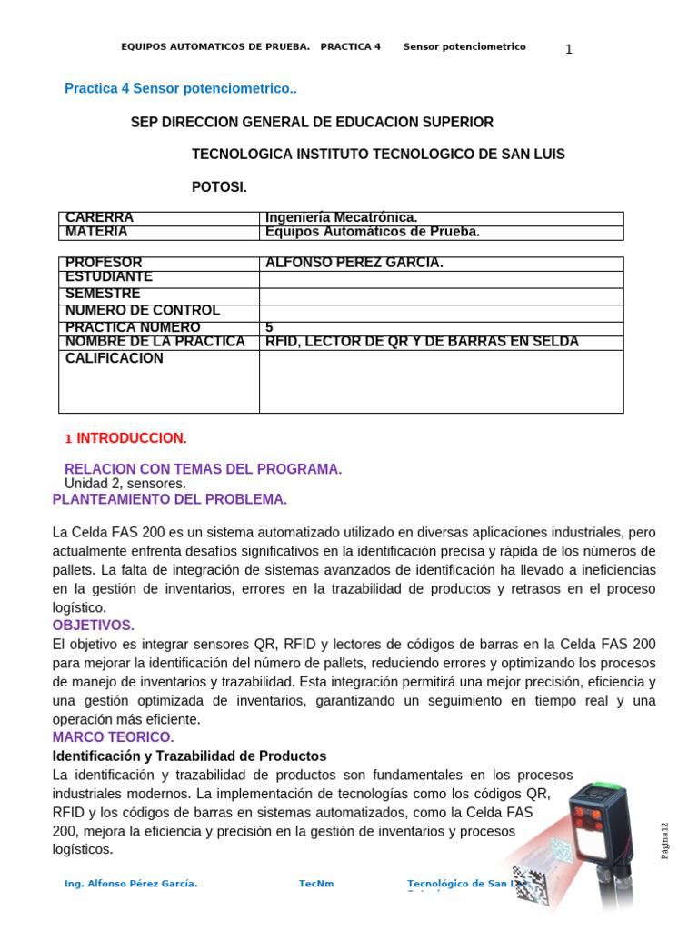 Integración de Sensores en Celda FAS 200 | PDF | Identificación de ...