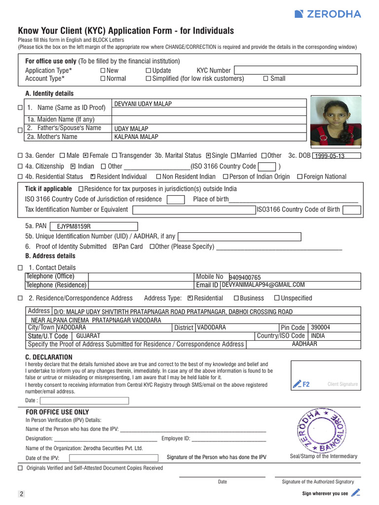 KYC Application Form for Individuals | PDF | Identity Document ...