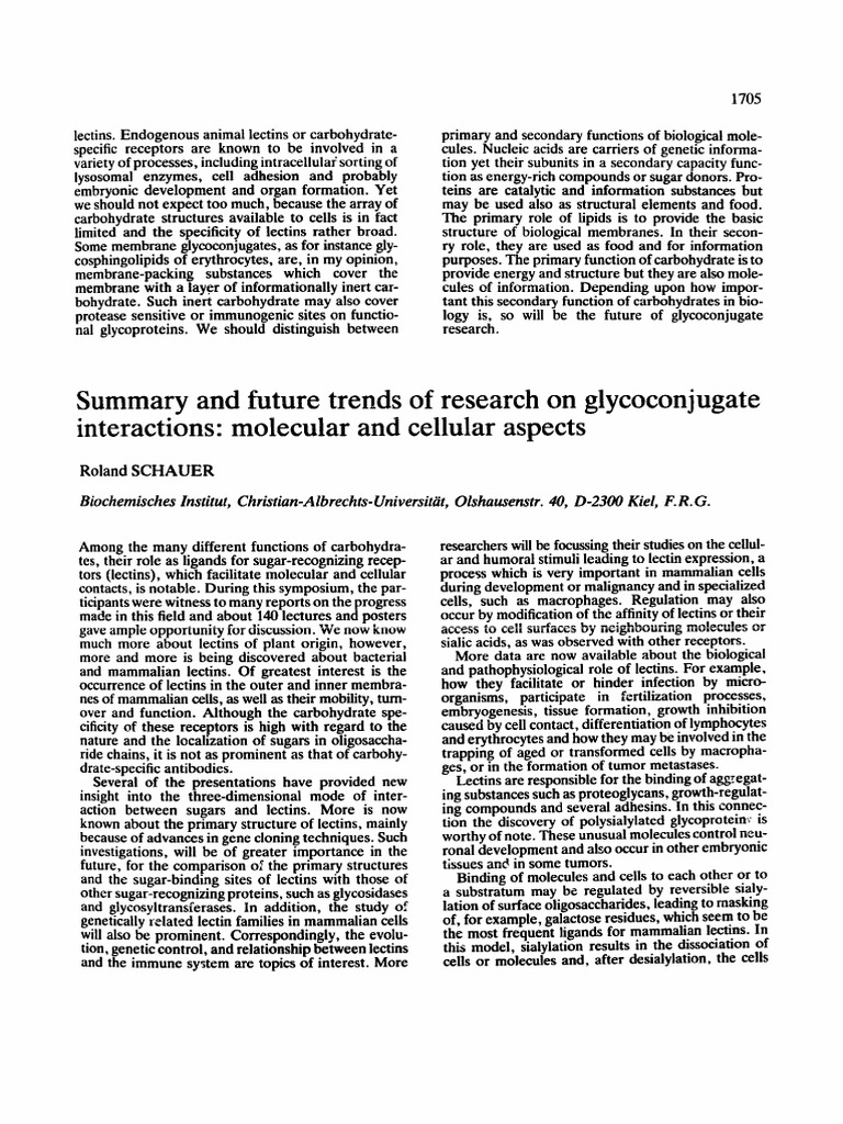 Summary and Future Trends of Reaserch On Glycoconjugate Interactions ...