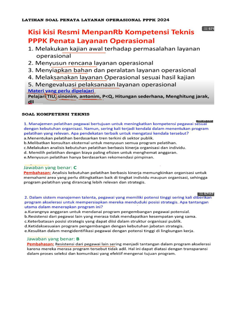Latihan Soal Penata Layanan Operasional Pppk 2024 | PDF