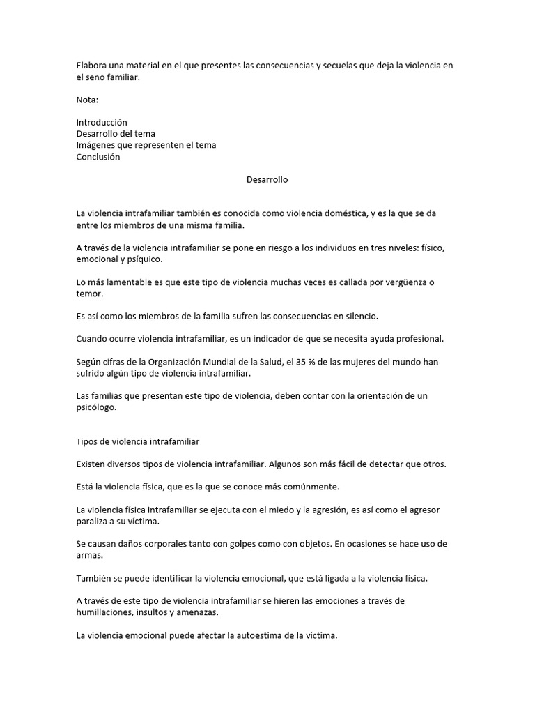 Consecuencias de la Violencia Intrafamiliar | PDF | Violencia doméstica ...