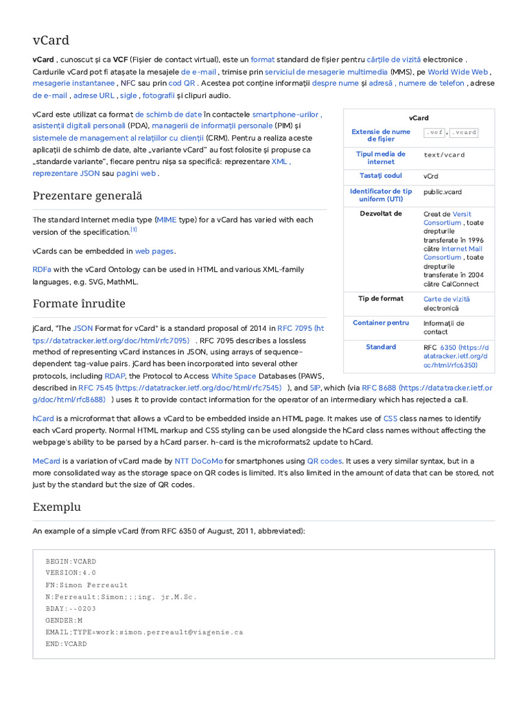 vCard Format: Electronic Business Card Standard | PDF | Computer File ...