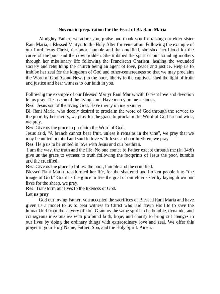 Novena for Blessed Rani Maria | PDF | Jesus | God The Father