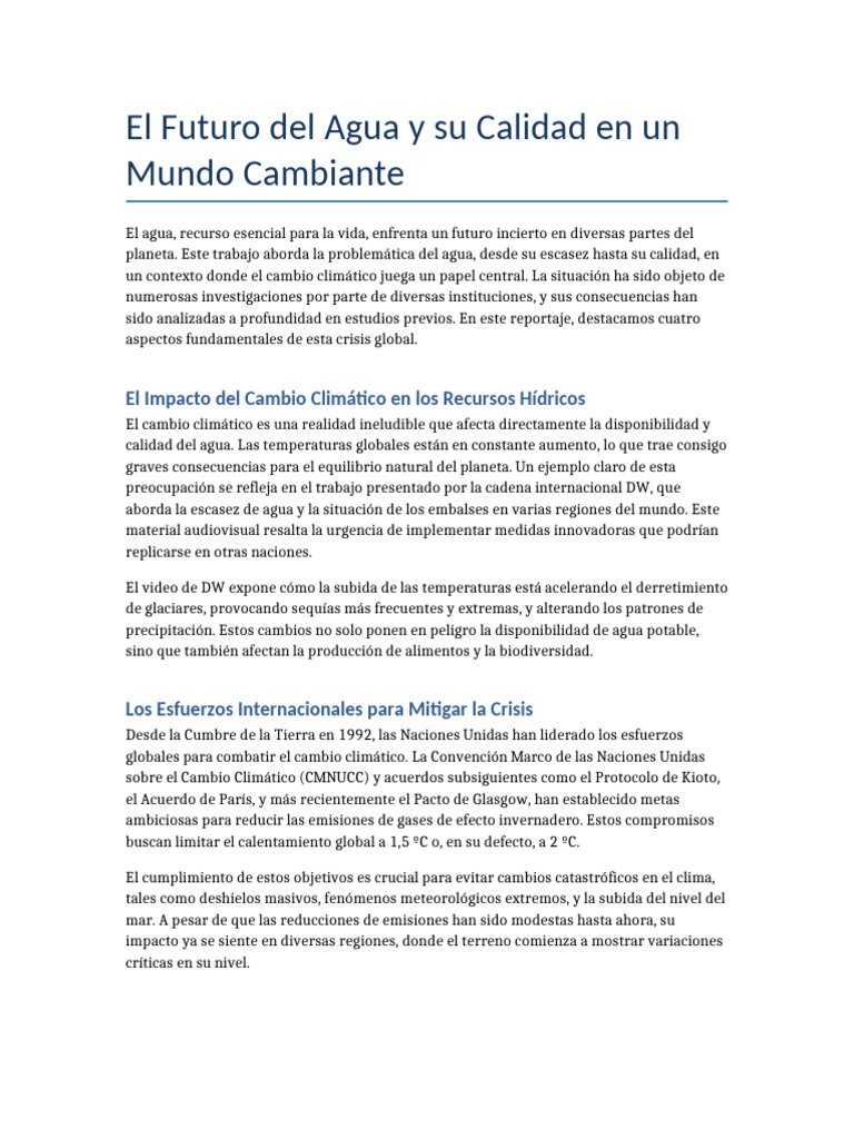 Futuro del Agua: Crisis y Soluciones | PDF | Cambio climático | Agua