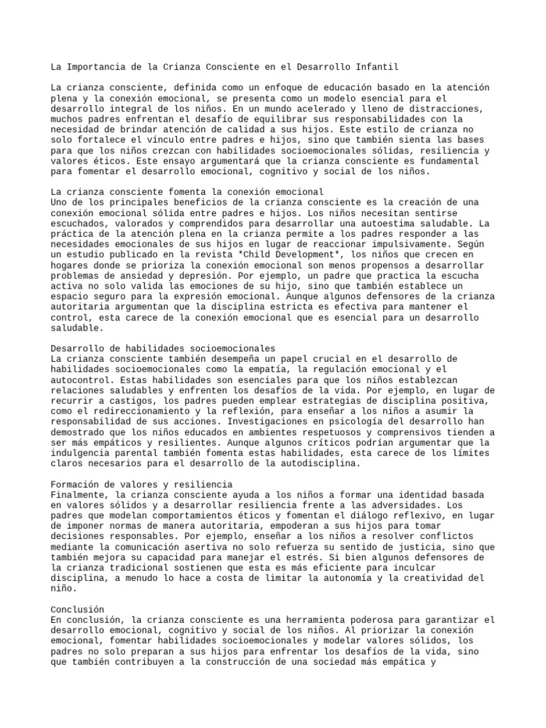 La Importancia de La Crianza Consciente en El Desarrollo Infantil | PDF ...