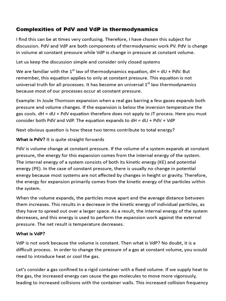 Complexities of PDV and VDP in Thermodynamics 1689533445 | PDF | Gases ...