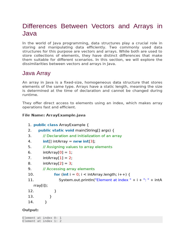 6.1 Differences Between Vectors and Arrays in Java | PDF | Computer ...