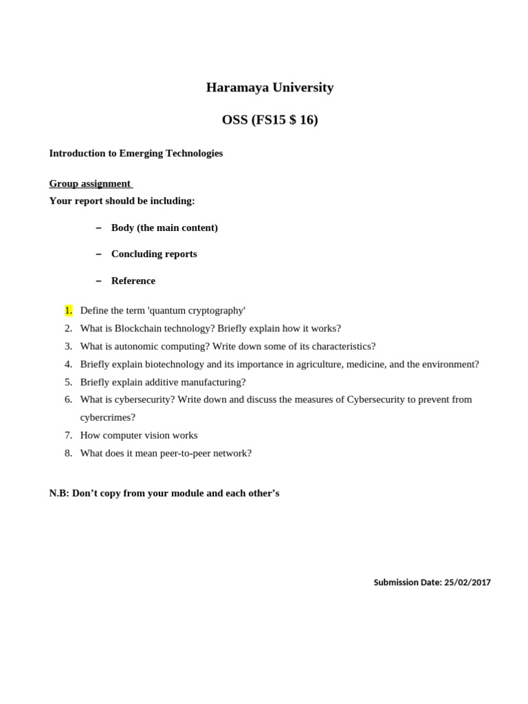 Emerging Technologies Group Assignment | PDF