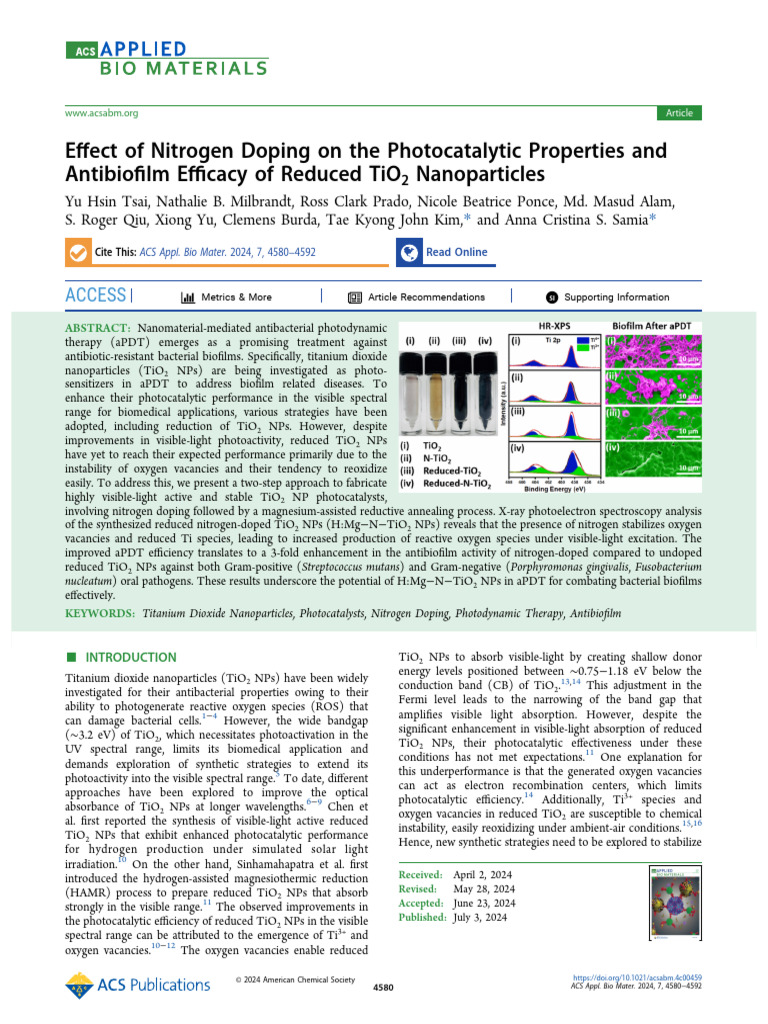 Nitrogen-Doped TiO2 for Antibiofilm Therapy | PDF | Titanium Dioxide ...