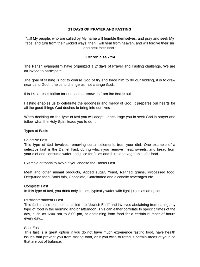 21 Days of Prayer and Fasting | PDF | Prayer | God