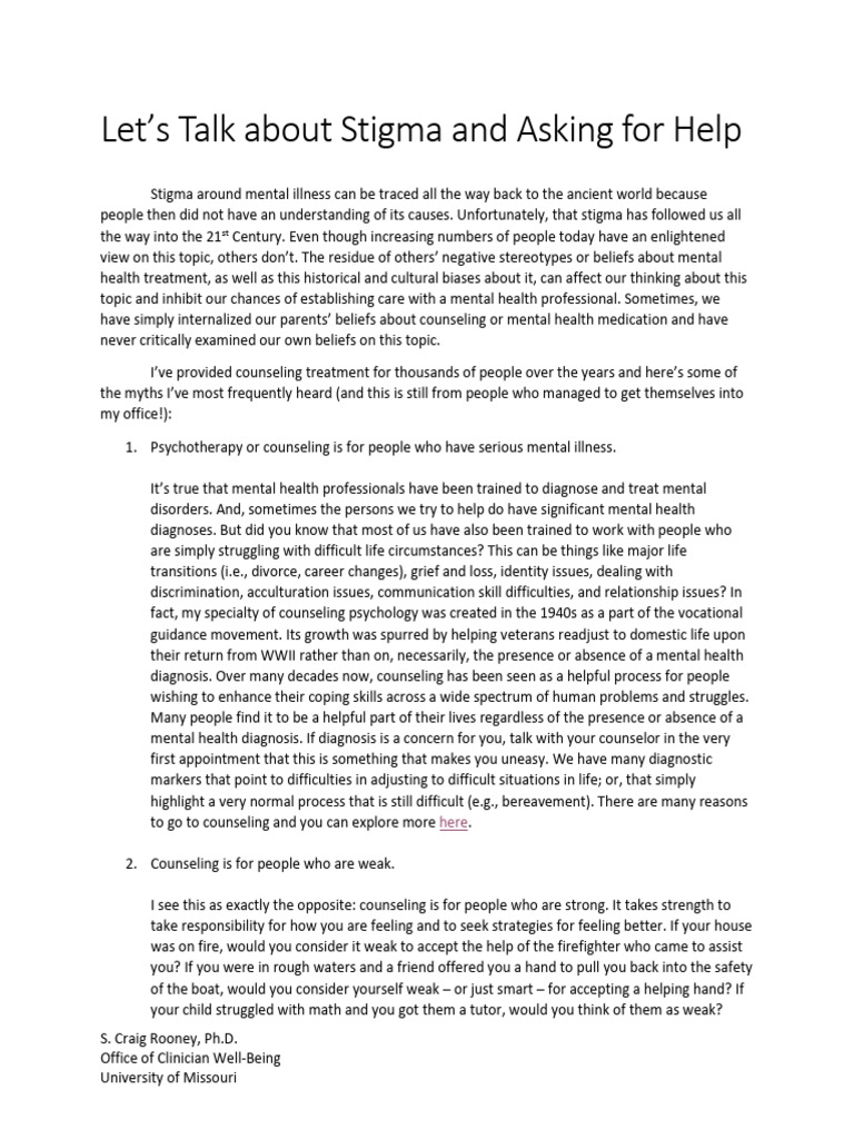 Understanding Mental Health Stigma | PDF | Psychotherapy | Clinical ...