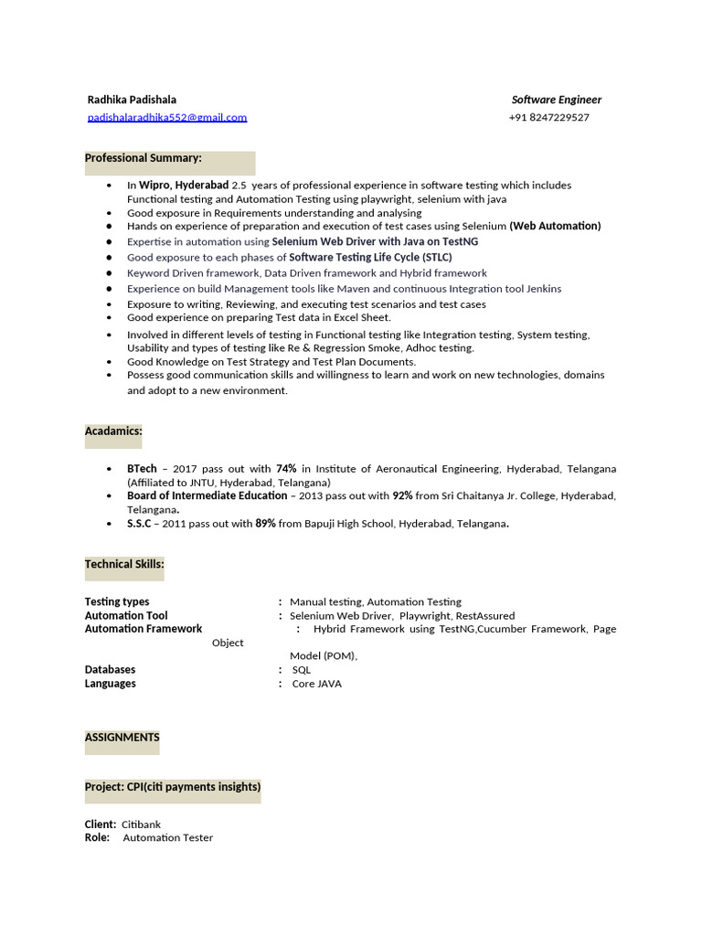 Radhika Padishala - Software Tester Profile | PDF | Software Testing ...
