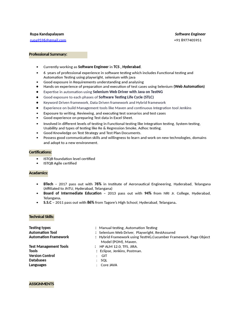 Playwright Automation Tester Resume | PDF | Software Testing | Selenium ...