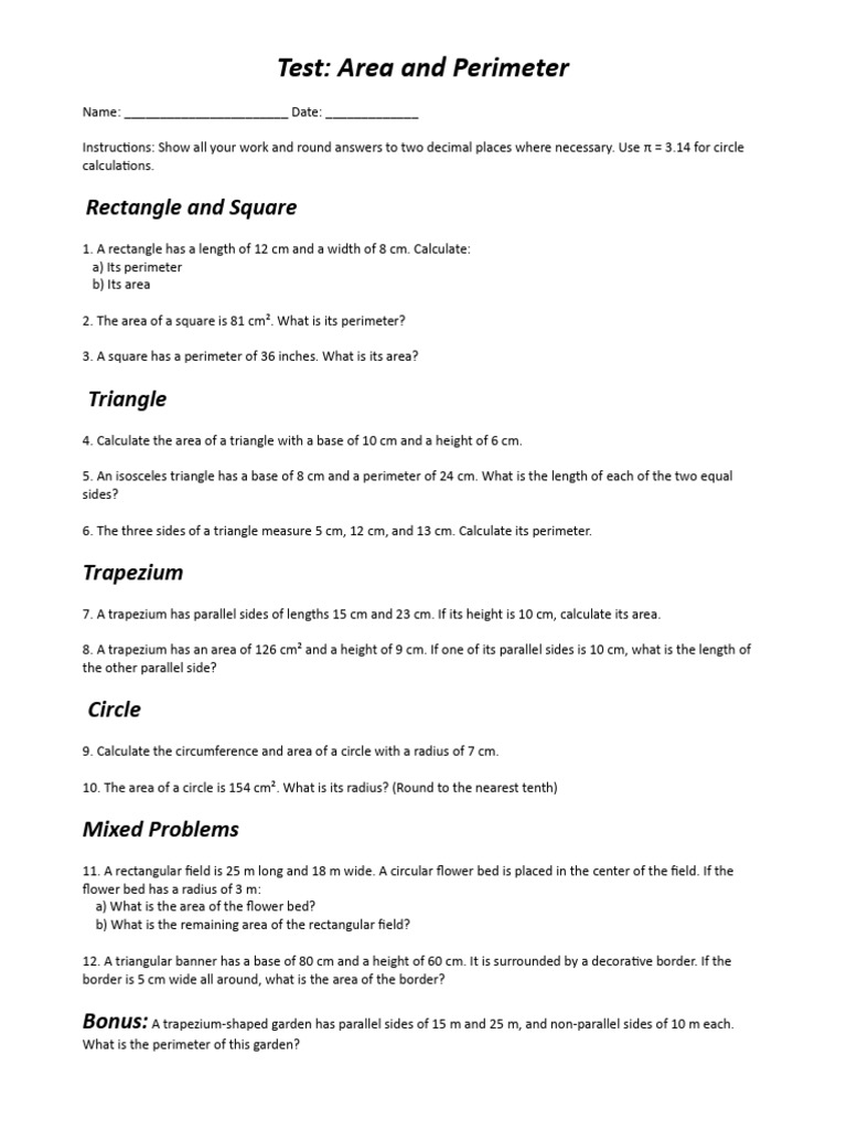 Area and Perimeter Calculation Guide | PDF