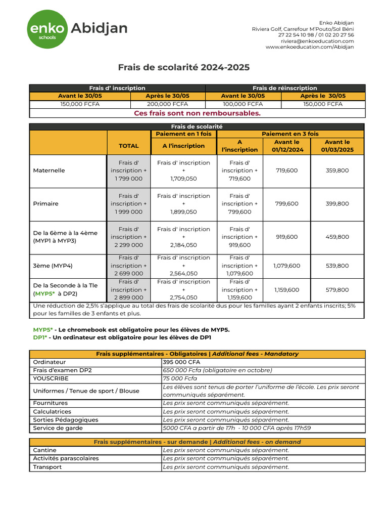 Frais de Scolarité Enko Riviera 2024-2025 | PDF | Économie | Bancaire