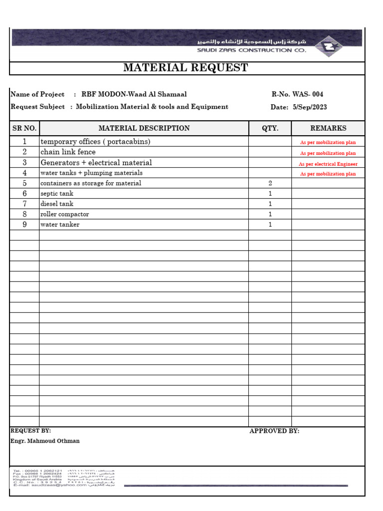 00-Material Request Was 04 | PDF