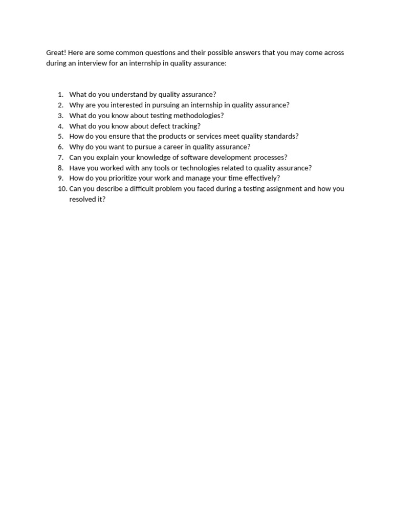 Internship Qa Q Pdf Quality Assurance Learning