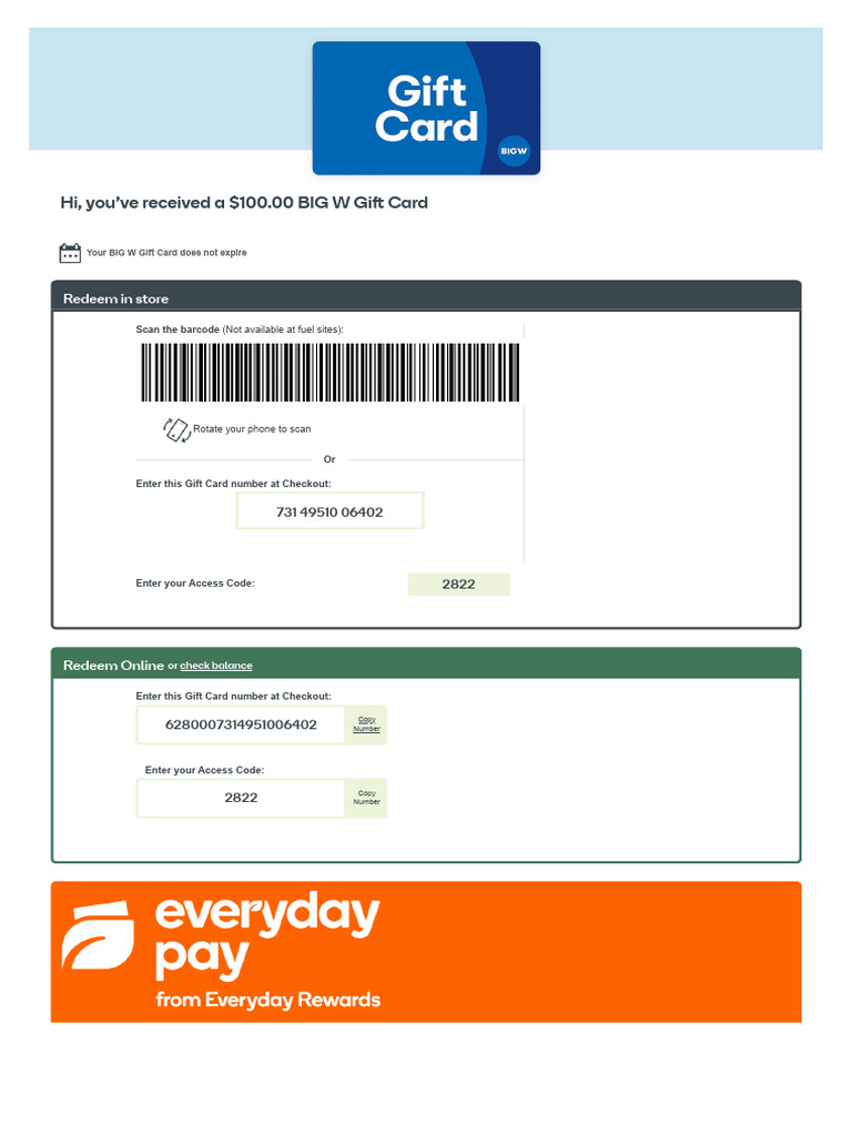 BIGW Gift Cards | PDF | Gift Card | Payments