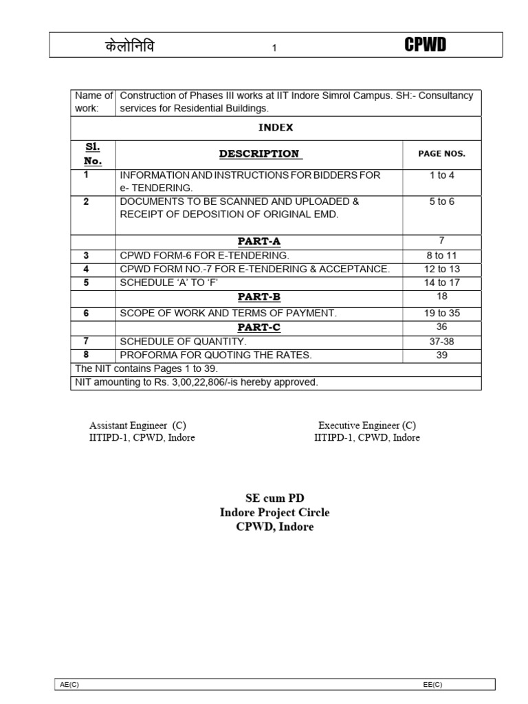 IIT Indore Phase III Construction Tender | PDF | Cheque | Banks