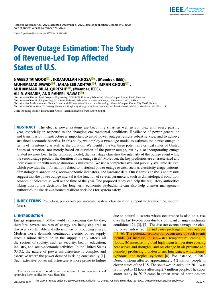 Power Outage Estimation in U.S. States | PDF | Support Vector Machine ...