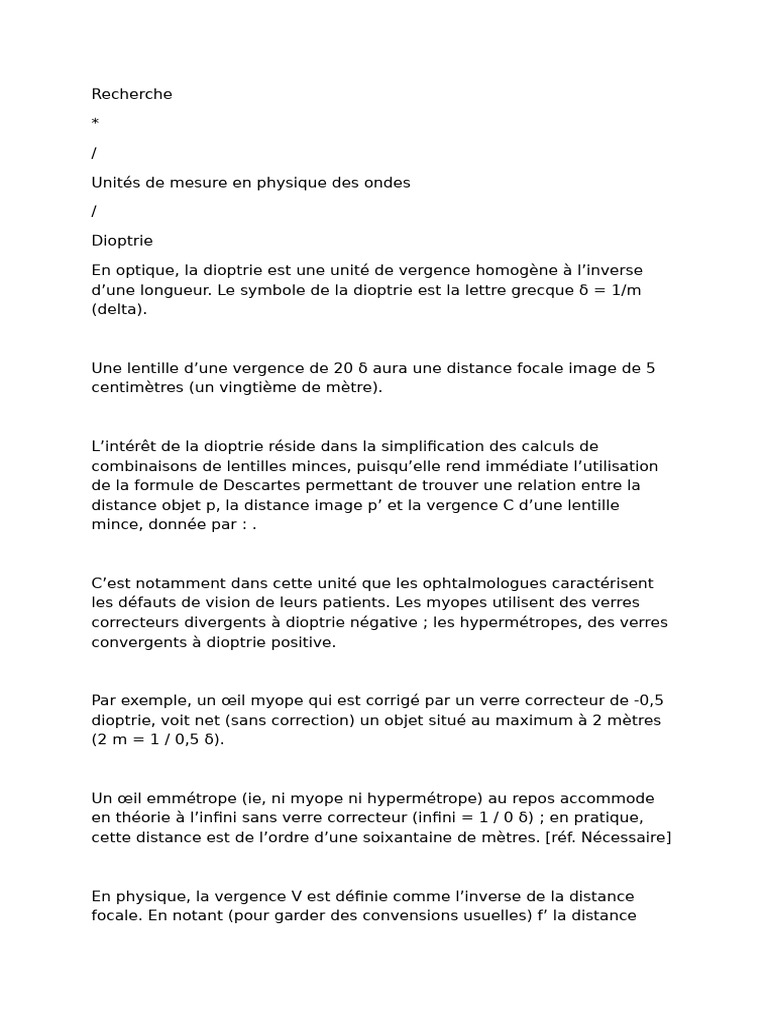 Comprendre la dioptrie en optique | PDF