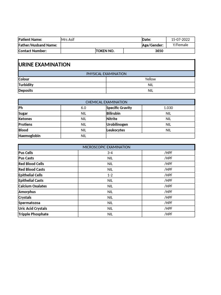 Urine Test Results for Mrs Asif | PDF