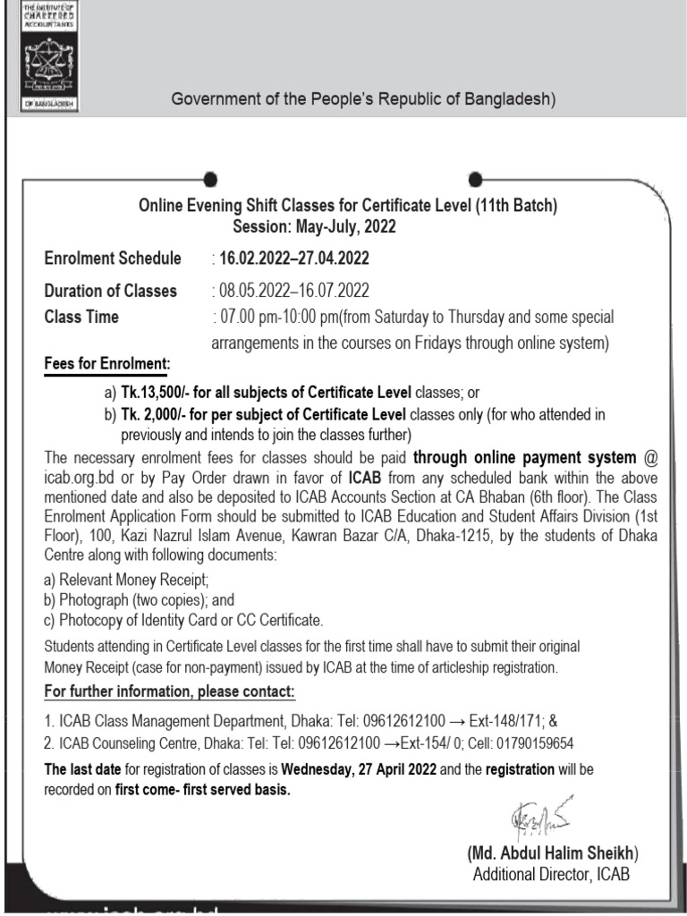 ICAB Certificate Level Evening Classes 2022 | PDF