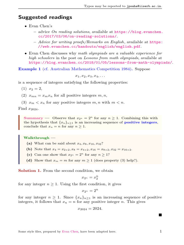 Math Olympiad Problem Solutions | PDF
