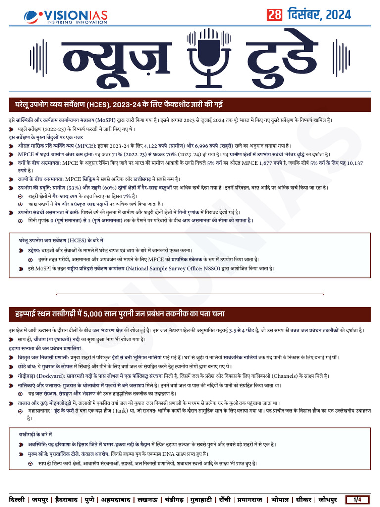 VisionIAS Daily Current Affairs 28 December 2024 | PDF