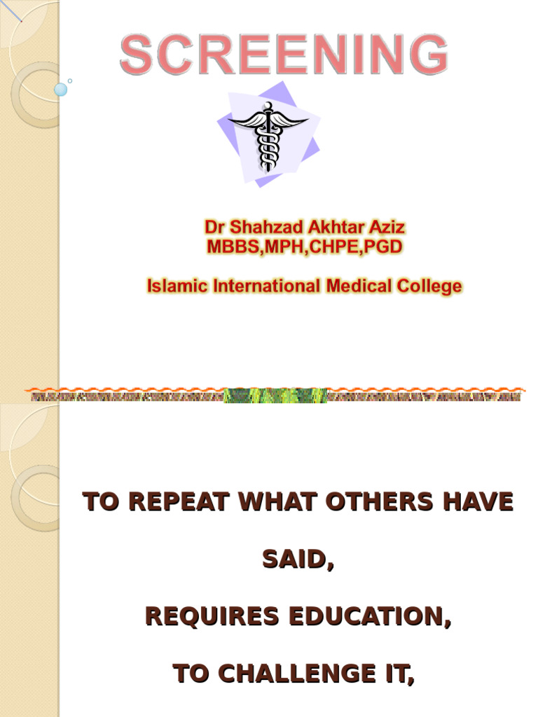 Screening | PDF | Sensitivity And Specificity | Screening (Medicine)