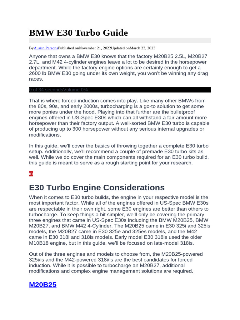BMW E30 Turbo Guide | PDF | Turbocharger | Engines
