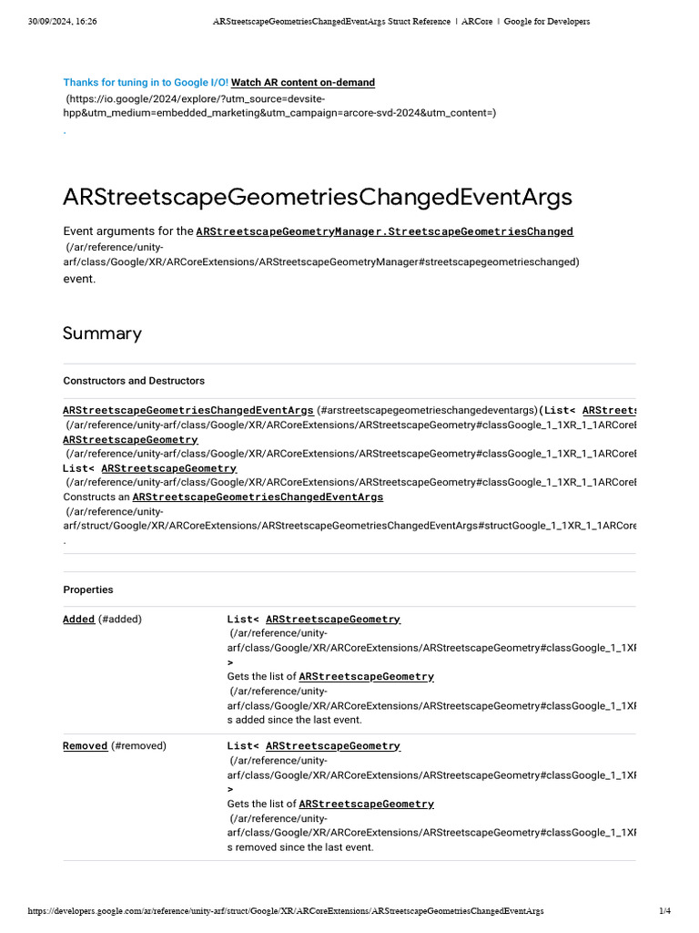 ARStreetscapeGeometriesChangedEventArgs Struct Reference - ARCore ...