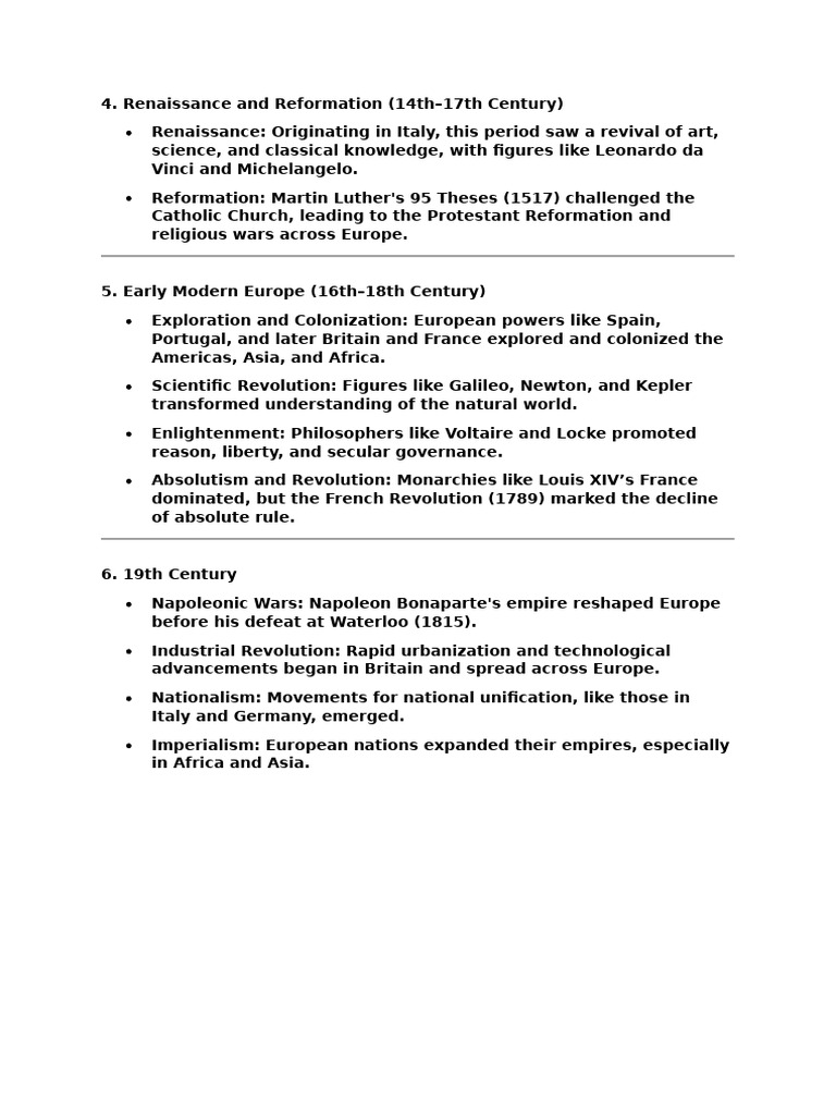 Renaissance to 19th Century Europe Overview | PDF